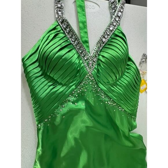 "MADELINE GARDNER" MORI LEE Prom Dress SZ 6 Kelly Green Bling Babydoll Y2K Long - Picture 5 of 16